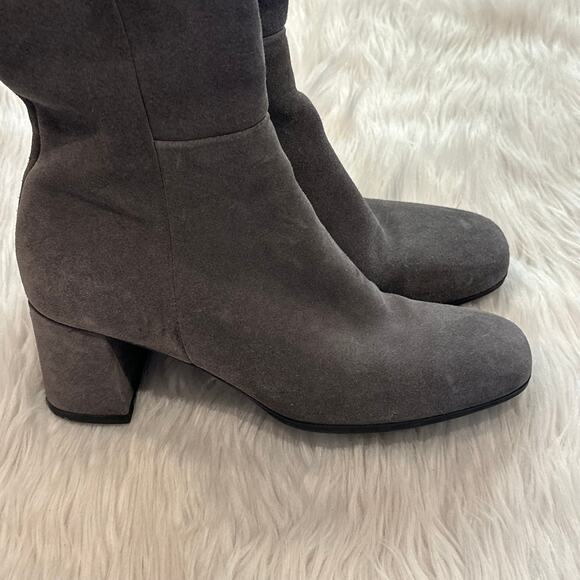 La CANADIENNE Waterproof Suede Knee High Boots Square Toe Block Heeled, Gray - Picture 7 of 9